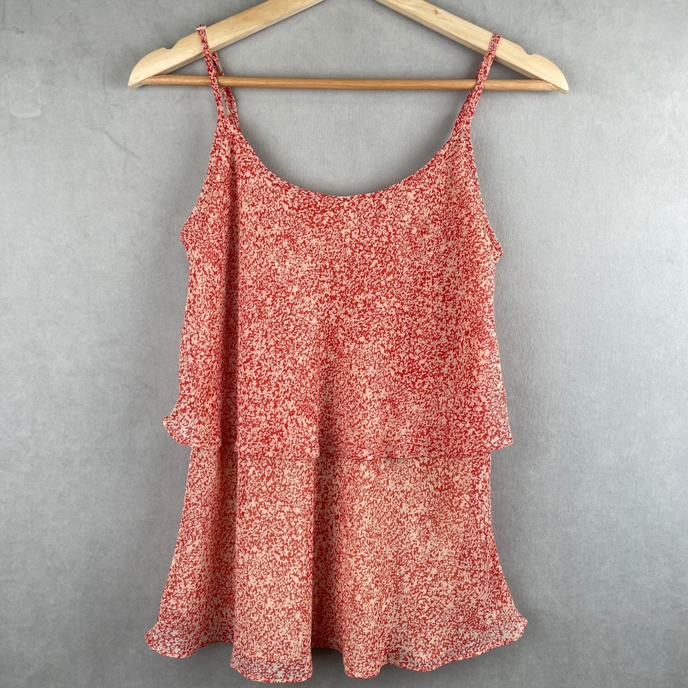 Cabi Womens S‎ Red Cream Layered Flowy Boho Chiffon Cami Tank Top Abstract Print